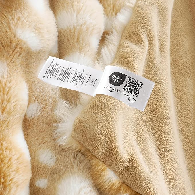 Cozy Bliss Deer Print Faux Fur Throw for Couch, Fuzzy Soft Plush Thick Bubble Blanket for Sofa Bedroom Living Room, 50x60 Inches