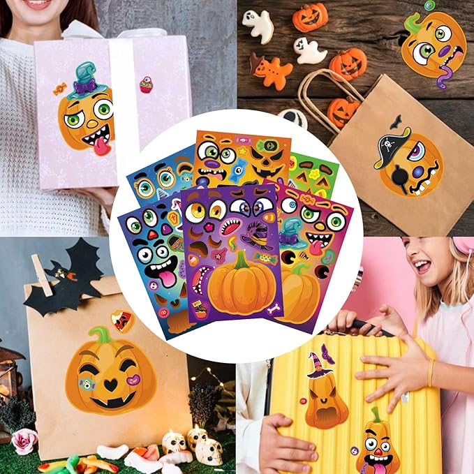 Halloween Stickers for Kids 24 Sheets Make a Pumpkin Face Stickers Pumpkin Decorating Sticker, Halloween Party Games, Make Your Own Sticker Fall Autumn Thanksgiving Party Favors Crafts
