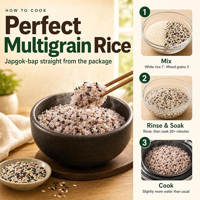 Jayone Mixed 7 Grains, 4 lbs - Korean Multigrain Rice Blend with Brown Rice, Barley, Millet & Sorghum