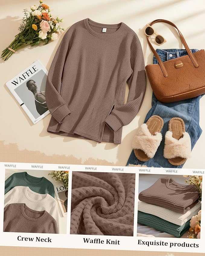 3 Pack Women's Maternity Shirts Long Sleeve Waffle Knit Side Split Oversized Tops Pregnancy Clothes Fall Tees