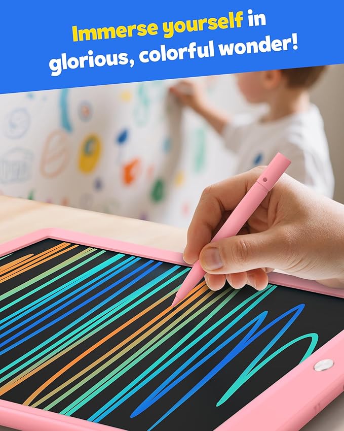 TEKFUN LCD Writing Tablet Doodle Board, 10inch Colorful Drawing Pad for Kids, Mess Free Coloring for Toddlers, Toys Gifts for 3 4 5 6 7 8 Year Old Girls Boys (Pink)