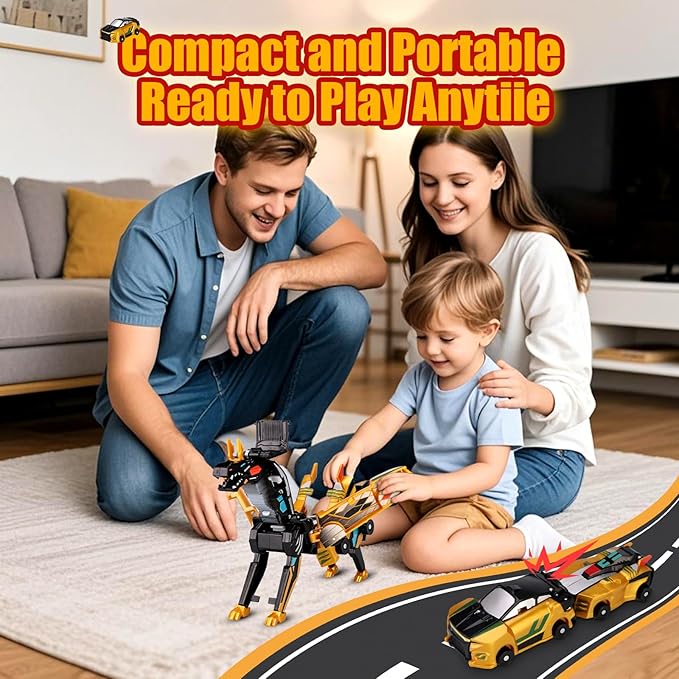 Collision Transforming Dinosaur Car Toy,Transformation Car Toy, 2in1 Magnetic Dinosaur Transformer Cars for Boys & Girls Party Favors Gift for Birthday, Christmas (Golden)