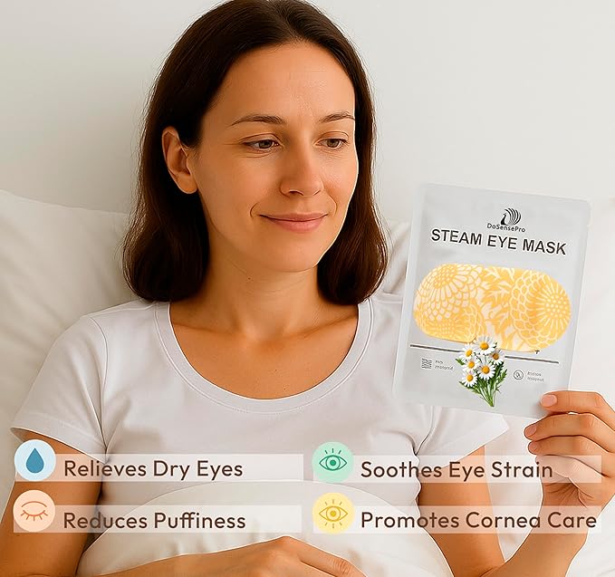 Steam Eye Mask - 16 Pack Chamomile Self-Heating Warm Compress for Dry Eyes, Puffy Eyes Relief, Cornea Care, and Relaxation – Soothing & Comfortable Heated Eye Pads