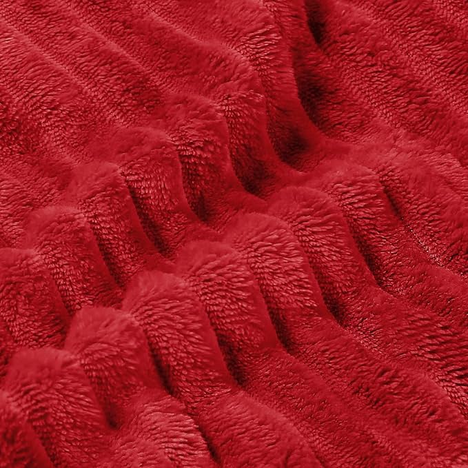 BEDELITE 3D Ribbed Jacquard Red Fleece Twin Blanket for Bed, 60x80 Inch | Soft Warm Decorative Fluffy Blanket, Cozy Plush Lightweight Fuzzy Throw Blanket for Couch Sofa Room Decor, Gift for Women