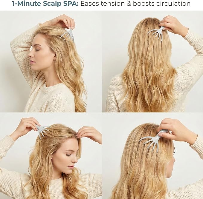Scalp Massager & Gua Sha Tool Set - Manual Head Massager, Massage Comb for Relaxation & Stress Relief (Grey & Brown)
