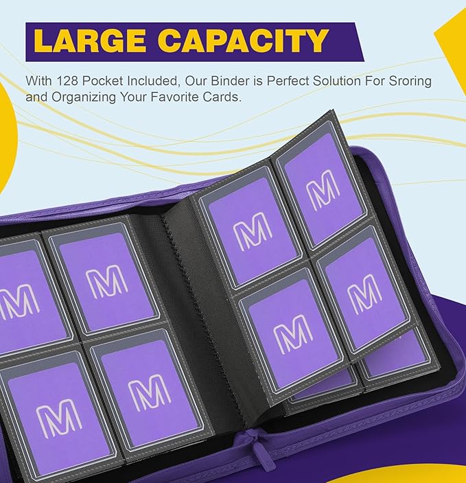 Toploader Binder,4-Pocket Side Load Trading Card Album, Holds 128 Cards with Double-Sided Pockets for MTG, Sports Cards, Top Loader Storage