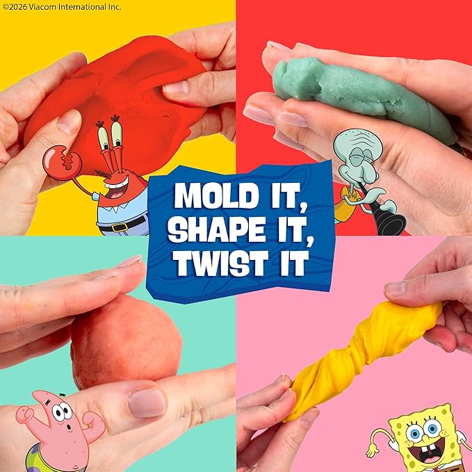 Spongebob Squarepants™ Dough 4-Pack, Sensory Dough in Resealable Storage Containers with Character Impression Molded Lids, Spongebob Toys, Kids Party Favors