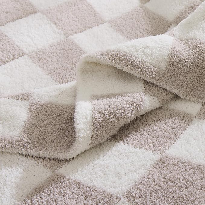 Soft Checkered Throw Blanket for Couch-Cozy Warm Knitted Blankets | Lightweight Warm Fluffy Decor for Women, Mom, Her & Girls, Sofa, Chair, Bed, 50x60in,Taupe