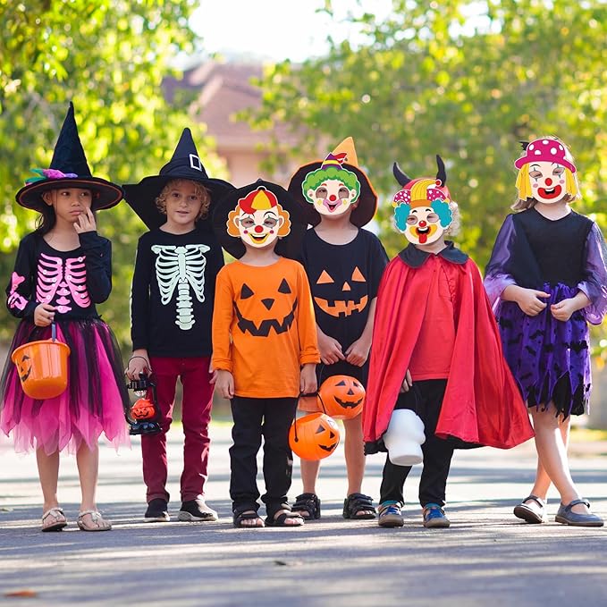 24 Pcs Circus Crafts for Kids Color Your Own Clown Masks DIY Coloring Circus Arts and Crafts for Circus Party Supplies Birthday Carnival Halloween Thanksgiving Cosplay Dress Up World Book Day