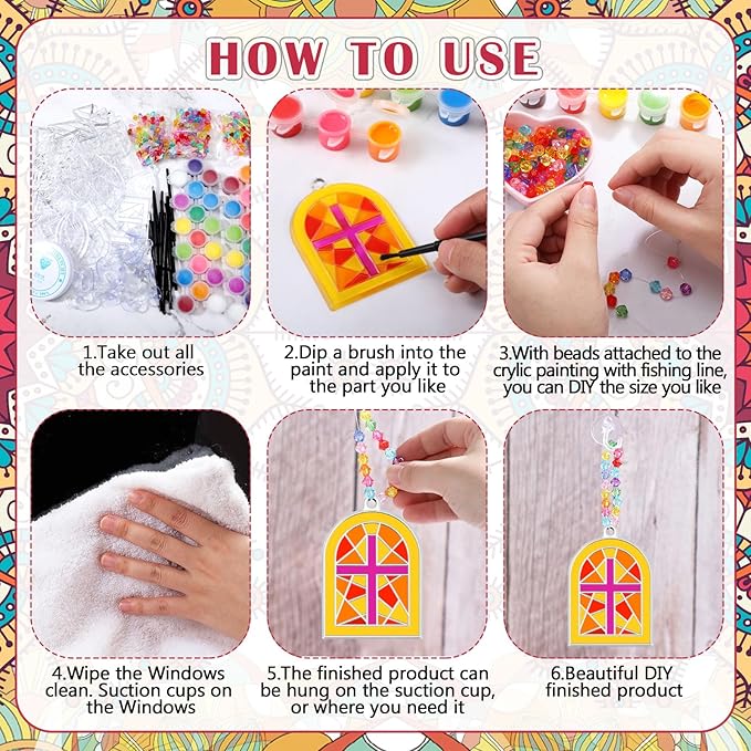 30 Sets Cross Suncatchers Window Art Kits, Sunday School Christian DIY Sun Catchers Bulk Religious Crafts Paint Your Own Cross Window Ornaments for Boys Girls Home Classroom Party Decor