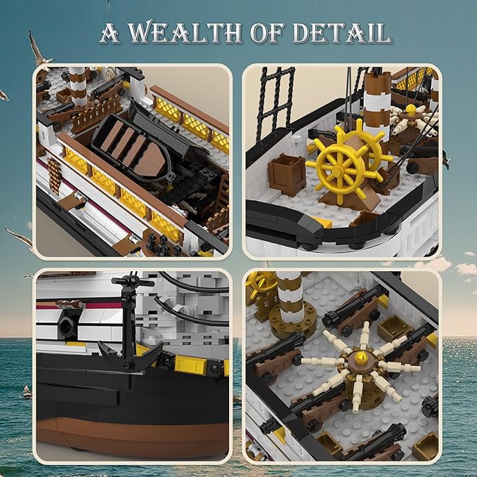 Large Sailing Ship Model Building Blocks Kit, Sailing Boat Model Construction Set, Pirate Ship & Historical Collectible Toy, Home Decor Birthday Gifts for Adult Collectors Enthusiasts 3555PCS