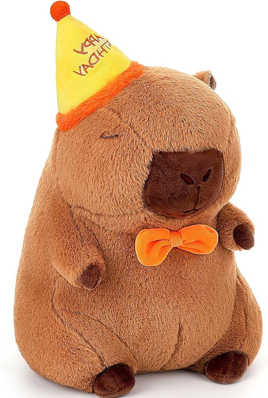 Cute Capybara Plush - Kawaii Happy Birthday Capybara Stuffed Animal, Soft Capybara Plushies Toys Hugging Pillow, Birthday Gift Party Decoration for Kids Boys Girls 12 inch