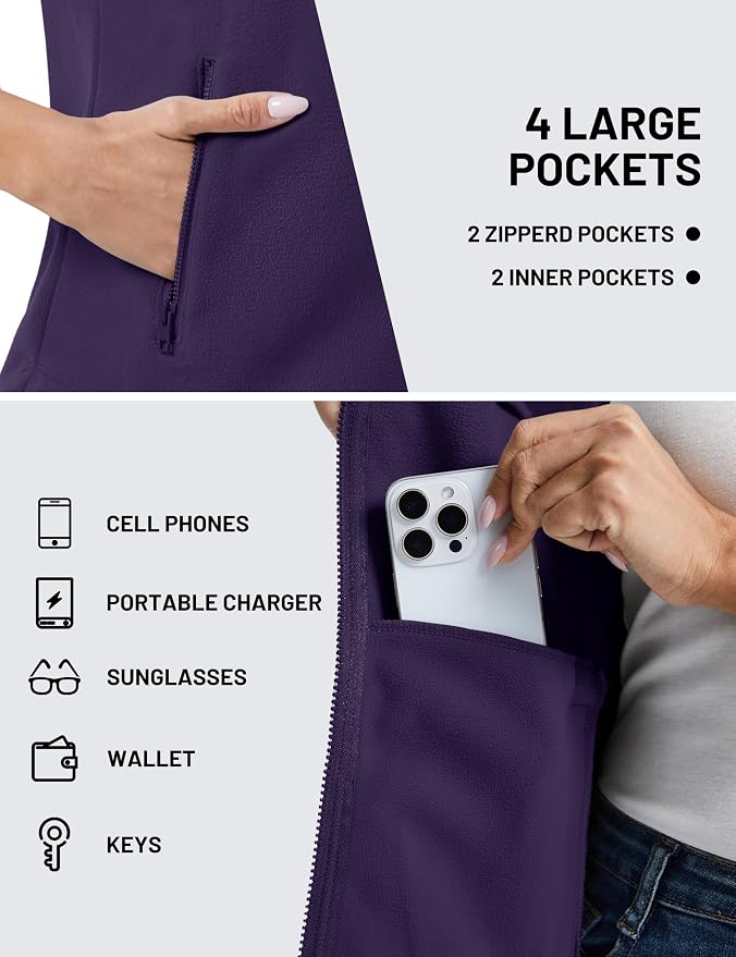 TACVASEN Women Polar Fleece Zip Up Vest with Pockets Lightweight Outerwear | Warm Thermal Sleeveless Jacket Suitable for Hiking Camping Travelling in Cool Autumn and Winter Weather