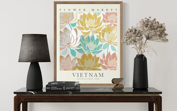 Vietnam Flower Market Art Print Poster, Wall Art Floral Painting Botanical Decor for Bedroom, Kitchen, Bathroom Livingroom Decoration 82B (Vietnam, 14"L x 11"W, Wood Frame)