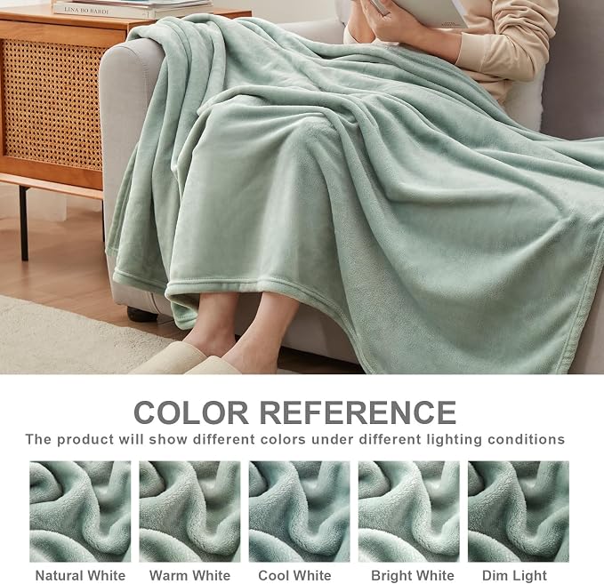 Hansleep Throw Grey Green Fleece Blanket, Soft Flannel Bed Blanket | Fuzzy Cozy Blanket 50x60 Inches, Multi-use for Bed, Sofa, Couch, Travel, Camping, All Season Warm Lightweight Cover