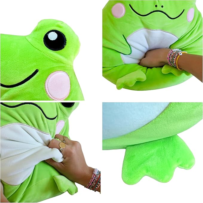 Adorable Large 15 Inch Zoe The Frog Squish Plush Pillow - Super Soft Original Cute Plushie Toy: Smiling Stuffed Animal Gift for Kids and Adults