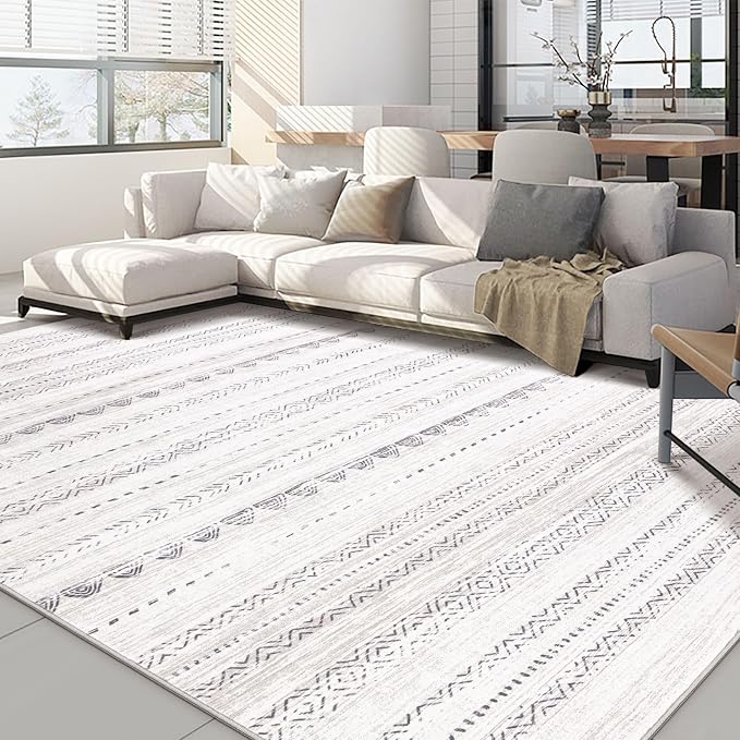 Nakagishi Boho 9x12 Area Rug Living Room Rugs Machine Washable Gray | Soft, Pet & Kid Friendly, Carpet for Living Room/Bedroom/Office/Kitchen/Nursery, Daily Home Decor Stain Resistant Moroccan