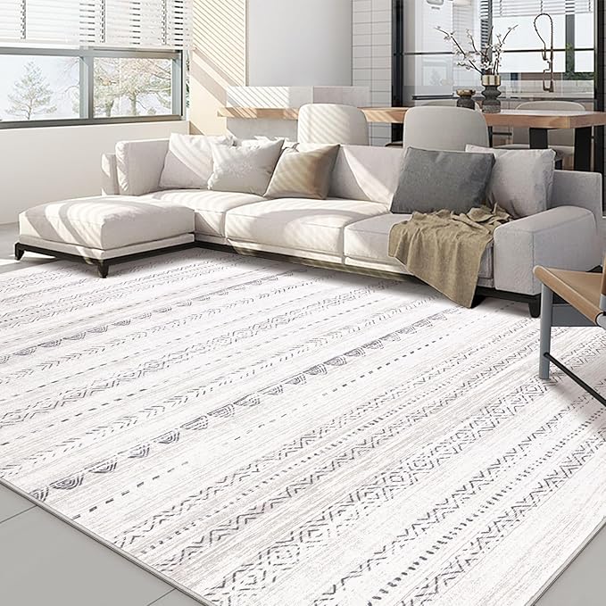 Nakagishi Boho 8x10 Area Rug Living Room Rugs Machine Washable Gray | Soft, Pet & Kid Friendly, Carpet for Living Room/Bedroom/Office/Kitchen/Nursery, Daily Home Decor Stain Resistant Moroccan