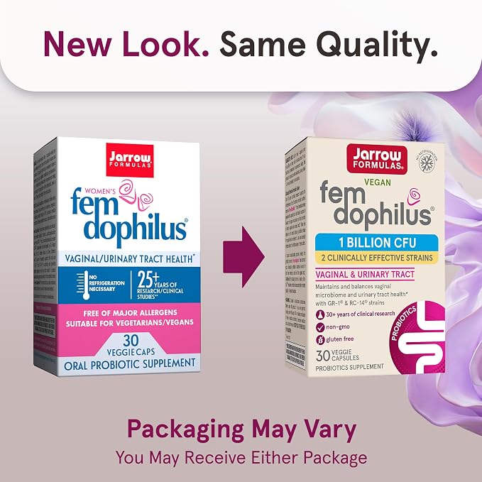 Jarrow Formulas Fem-Dophilus Vaginal Probiotics 1 Billion CFU with 2 Science-Backed Strains, Dietary Supplement for Vaginal & Urinary Tract Support, 30 Capsules, Up to a 30 Day Supply, Shelf-Stable