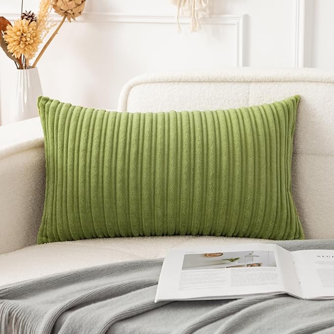UGS UGASA Velvet Soft Solid Decorative Pillow Covers Lumbar Cushion Case for Sofa/Bedroom/Car, 1 Piece, 12x20 Inch, Green