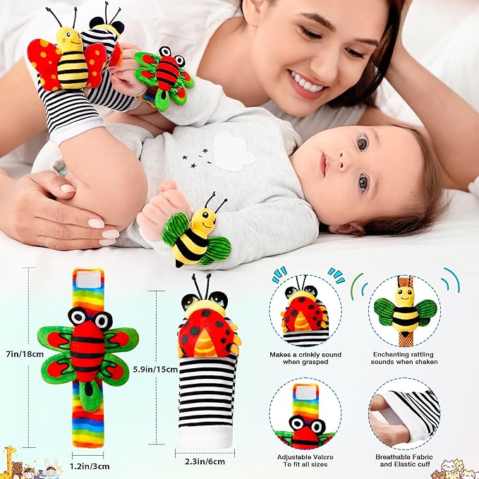 Baby Toys 0-6 Months: Baby Rattles 0-6 Months Infant Toys Baby Wrist Rattle Socks for 6-12 Month Baby Boy Girl Gifts Valentines Day Gifts for Kids