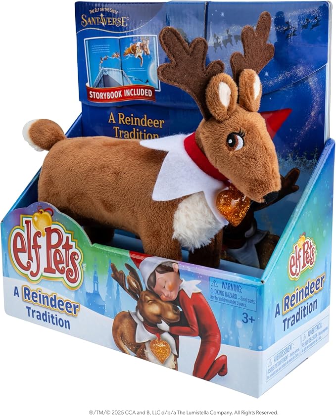 Elf Pets: A Reindeer Tradition - Includes Beautifully Illustrated Hardbound Storybook, Huggable Elf Pet Reindeer Stuffed Animal with Golden Heart Charm and Official Adoption Certificate