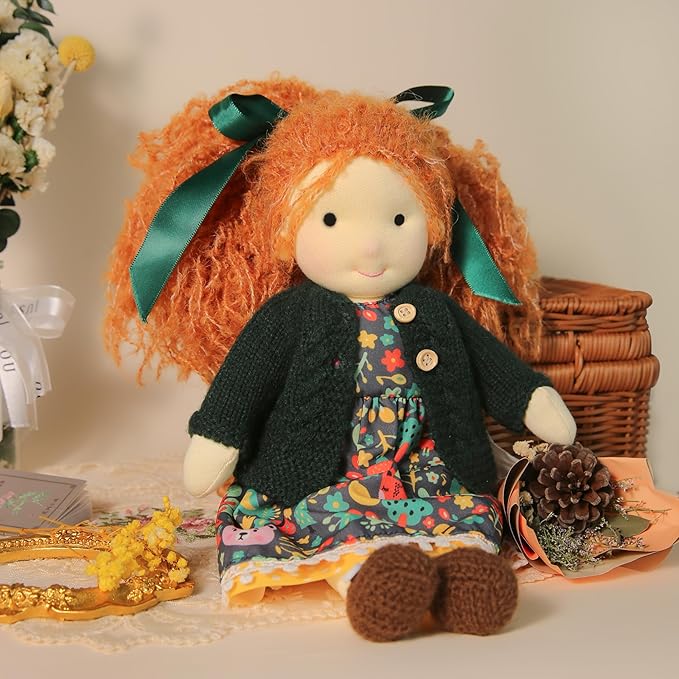 Handmade Waldorf Hanne 12" Soft Girl Rag Doll with Cute Stuffed Plush, Ideal First Doll for Babies & Toddlers
