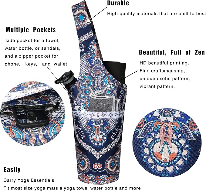 Yoga Mat Bag - Long Tote with Pockets - Holds More Yoga Accessories - Yoga Bag Fit Most Size Mats - Yoga Mat Carrier