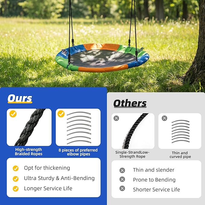 Saucer Tree Swing Seat for Kids 40 Inch Outdoor Round Tree Swing for Children Heavy Duty Safe Durable Easy Install for Backyard
