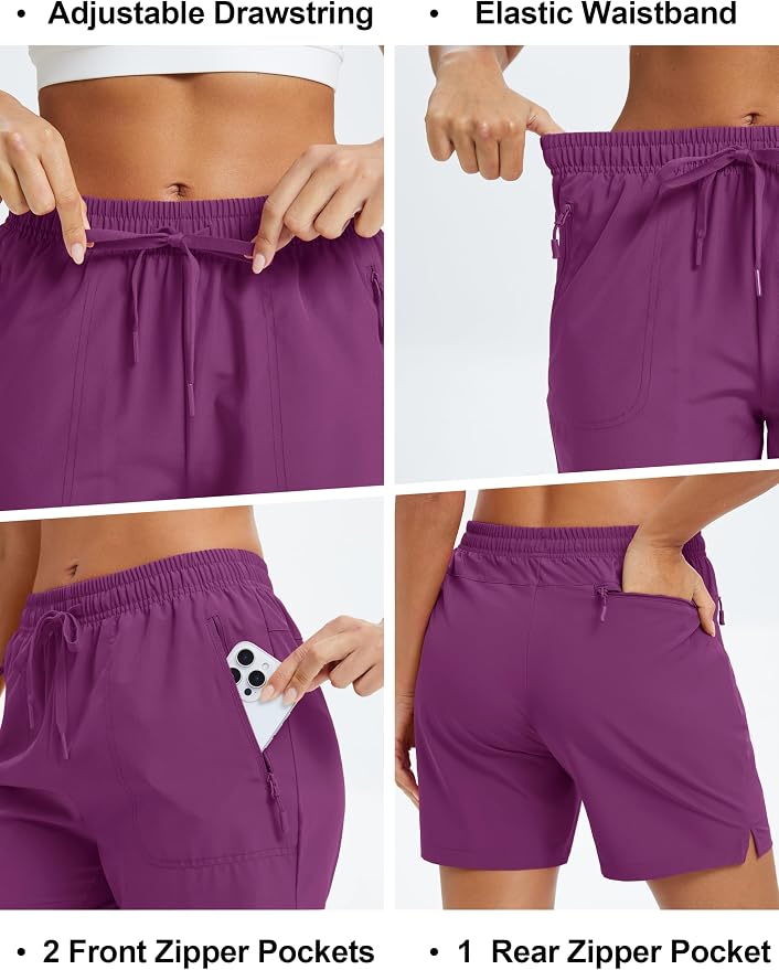 MAGCOMSEN Women's 5" Hiking Shorts UPF 50+ Quick Dry Lightweight Athletic Running Golf Summer Casual Shorts with Pockets