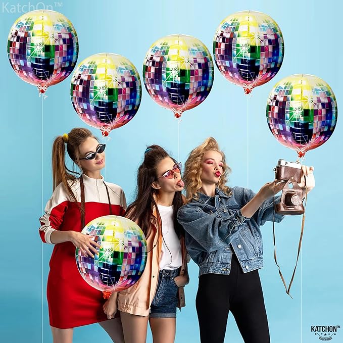 KatchOn Jumbo Disco Ball Balloons - 22 Inch, Pack of 6 | Disco Balloons for 70s, 80s, 90s Parties & Bachelorette Decorations, Multicolor | Birthday Party Decorations