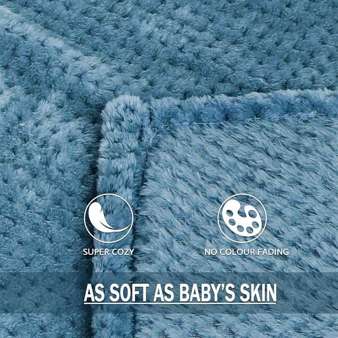 Exclusivo Mezcla Soft Waffle Fleece Bed Blanket Twin Size, Slate Blue | Lightweight Plush Blanket for Bed, Couch, Sofa, Cozy Fluffy Design for Bedroom, Guest Room, All Season, 60x80 Inches