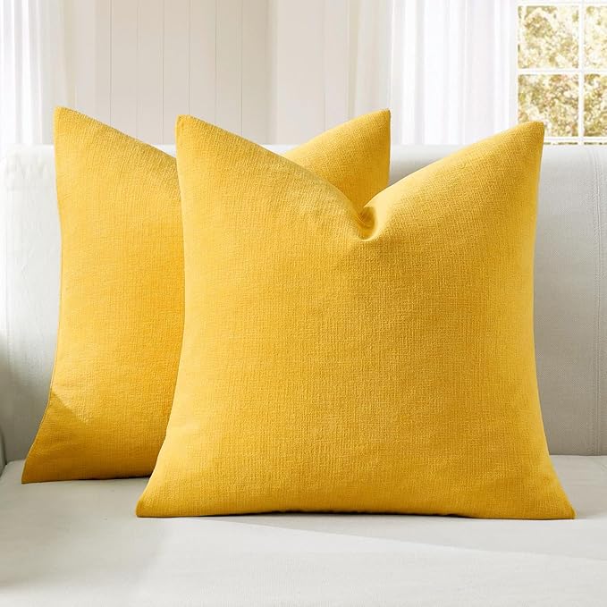 MIULEE Yellow Chenille Couch Throw Pillow Covers, 20x20 | Set of 2, Soft Farmhouse Modern Home Decor, Decorative Pillowcases for Sofa Living Room Bed