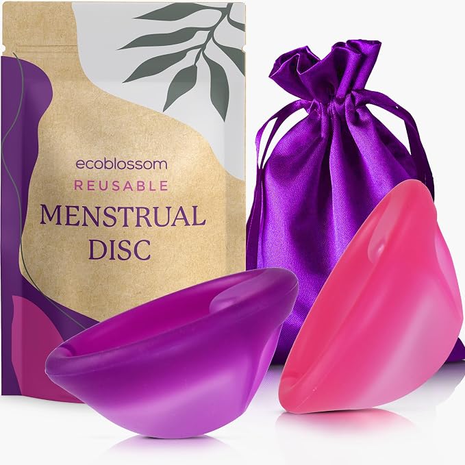 Ecoblossom Reusable Menstrual Disc - Menstrual Cup - Soft Period Disc for Women Designed with Tab, Medical-Grade Silicone Period Cup [M (Magenta) & L (Violet)]