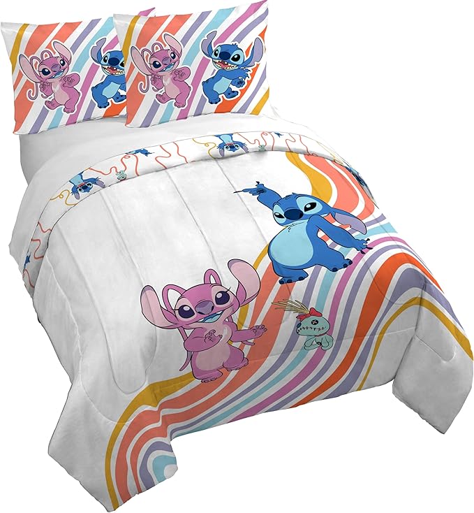 Jay Franco Duvet Cover Set – 3 Piece Comforter Cover and Sham Set, Super Soft Cozy Kids Bedding (Insert Not Included) White - Lilo and Stitch, Queen
