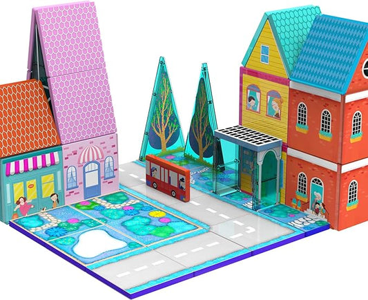 Magnetic Tiles Toddler Toys Fairytale Town Road Set, Magnetic Blocks Montessori Sensory Educational Learning Building Magnet Toys for 3 4 5 6 Year Old Boys Girls, Kids Preschool Classroom Must Haves