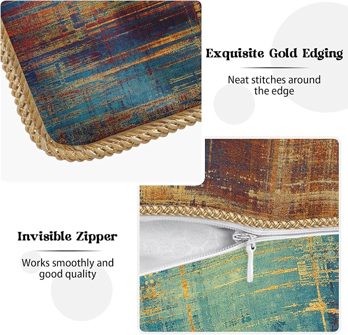 KSLIDS Vintage Abstract Soft Velvet Throw Pillow Covers Set of 2 Blue Orange Messy Rust Painting Decorative Pillow Covers 16x16 Inch Colorful Art Pillow Case for Sofa Couch Living Room Home Decor