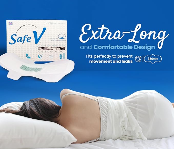 Sanitary Napkins for Women, 10 pcs (350mm) - Night Use Ultra Thin Feminine Pads with Wings for Extra Heavy Flow - Breathable, Chlorine-Free, Hypoallergenic Pads with Leak-Proof Protection