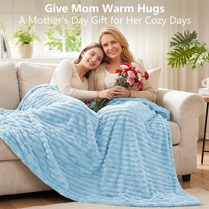 Light Blue Throw Blanket for Couch & Bed, 50 x 60 Inch | 300GSM Ribbed Fleece Blanket, Soft, Cozy & Lightweight, OEKO-TEX Certified, All-Season Use for Travel, Dorm & Home Decor