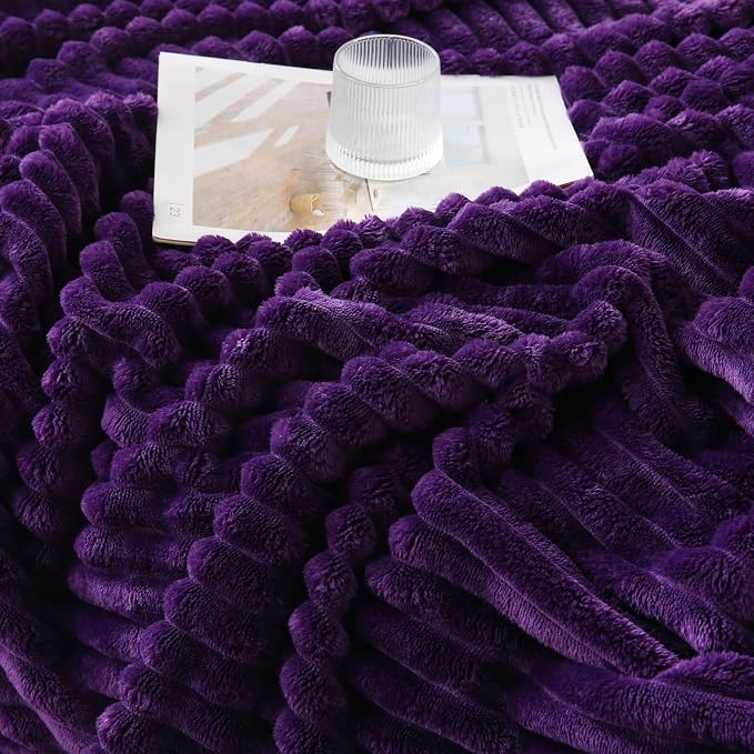 Deep Purple Throw Blanket for Couch Sofa 60x80 inches Striped Design | Fleece Blankets Room Home Decor Lightweight Plush Soft Cozy Gifts for Women Mom