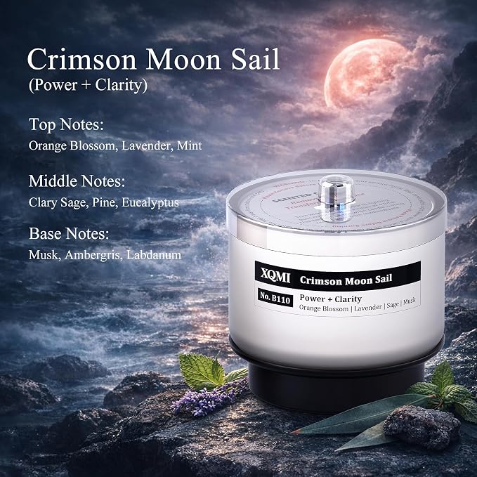 Smart Scented Candle Refill,Crimson Moon Sail,13% Perfume-Grade Oils,4.25oz Soy Wax,±35H Burn Time,Wooden Wick, Explosion-Proof Glass(Orange Blossom|Lavender| Sage| Musk)