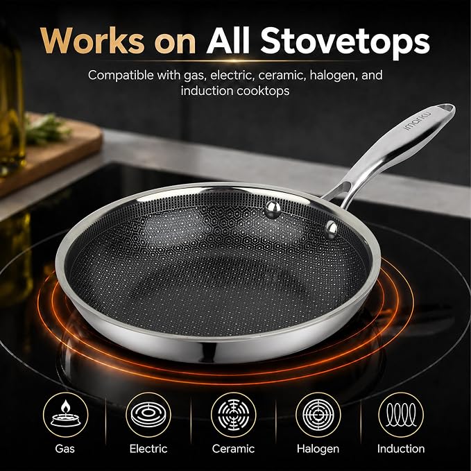 imarku 10 Inch Non Stick Frying Pans, Healthy Hybrid Ceramic Frying Pans | Stainless Steel Frying Pan for Gas, Electric, and Induction, PFOA Free, Dishwasher & Oven-Safe Non Stick Skillets