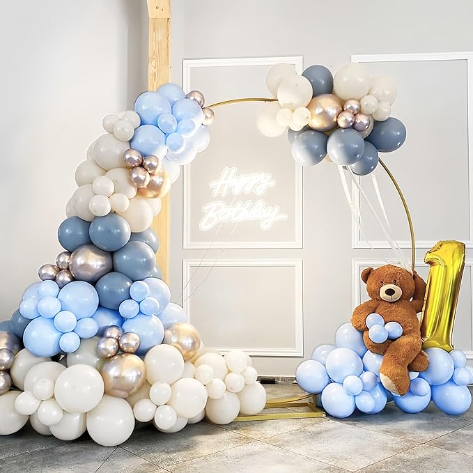 Dusty Blue and Gold Balloons 60 Pcs, 12 Inch Dusty Baby Blue Chrome Gold Balloon Cream Sand White Balloon for Boy Baby Shower Decorations Bridal Shower Gender Reveal Boho Birthday Party Supplies