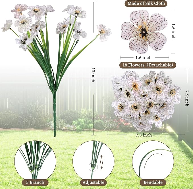 ColoPlay 24 Bundles White Artificial Flowers for Outdoors, Fake Flowers | Fake Plants Outdoors, UV Resistant Faux Flowers for Indoor Outside Garden Porch Window Box Home Wedding Farmhouse