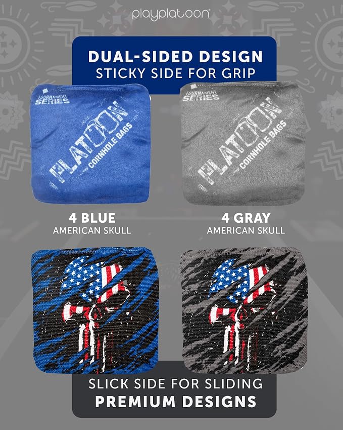 Play Platoon Pro Cornhole Bags Set of 8 - Professional Dual Sided Slick and Sticky Side Competition Corn Hole Bags - Tournament Series