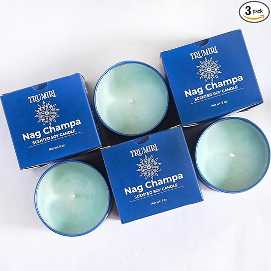 Nag Champa Candle for Home Scented - Pack of 3 x 5oz Natural Soy Clean Organic Non Toxic - for Aromatherapy Meditation Spiritual Gifts Bathroom Kitchen - Long Lasting Heavily Scented Velas Aromáticas