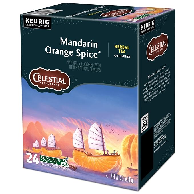 Celestial Seasonings Mandarin Orange Spice Herbal Tea, Single-Serve Keurig K-Cup Pods, 96 Count