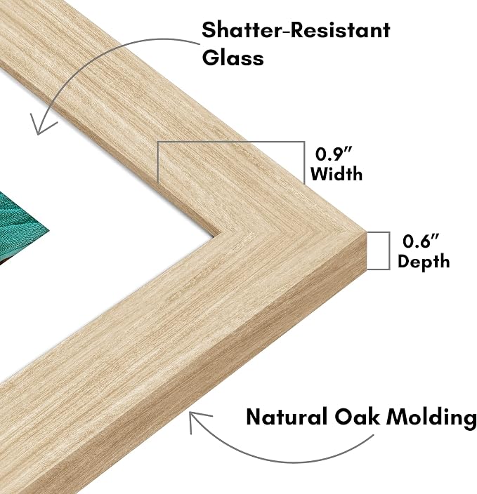 Americanflat 8x10 Picture Frame - Matted to 5x7 - Natural Oak | Engineered Wood construction, Shatter-resistant glass, wall or tabletop display with included easel