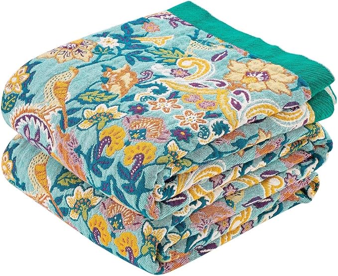 XIBLC Boho Blanket Throw Quilt, 100% Cotton Soft Light Weight Throw Blankets for Summer, 60"x80" Farmhouse Flower Decorative Blankets, All Season Rustic Reversible Bohemian Throw Quilt