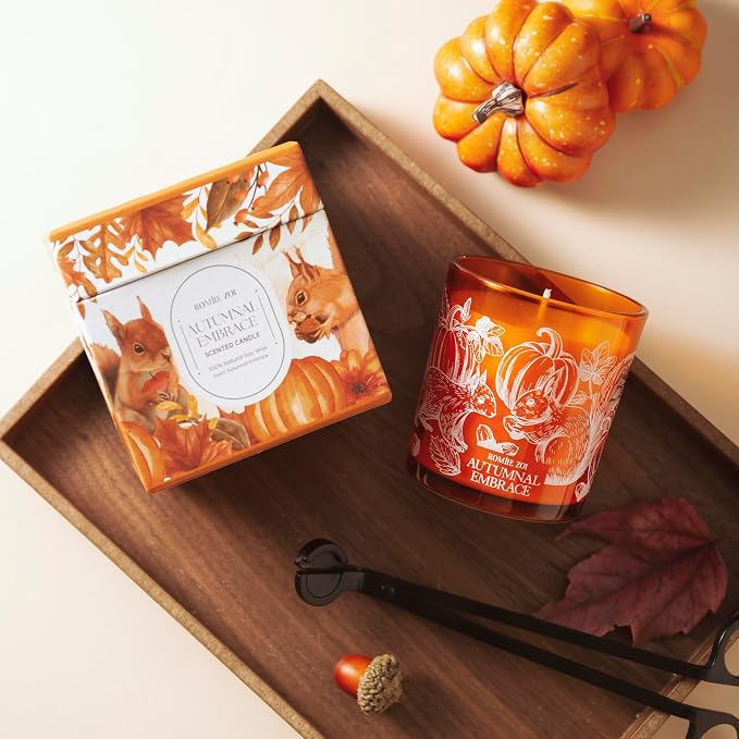 ROMIIE ZOI Fall Scented Candle - Autumn Embrace - 6oz Soy Wax Candle with Cozy Autumn Aroma - Seasonal Home Decor Gift for Women and Men